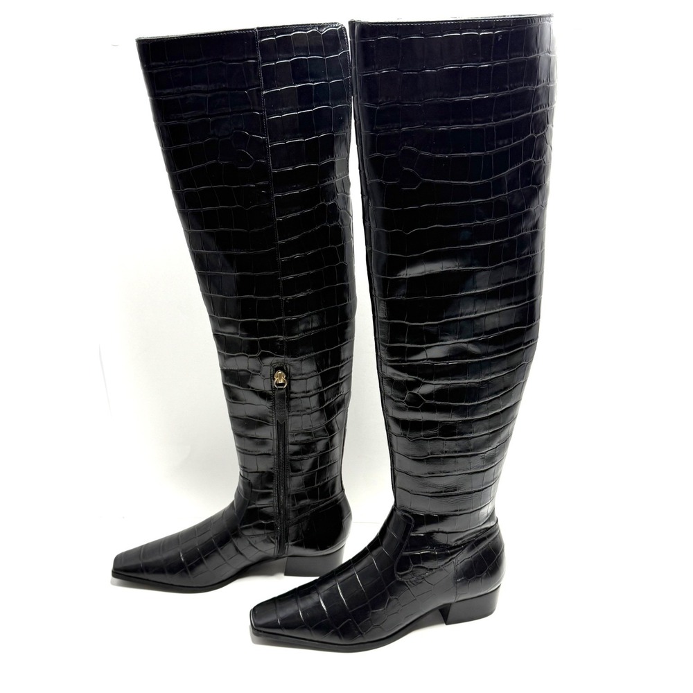 Schutz Women's Helena Over the Knee Boots Black Croco Print Size 9B NWT/COX - Picture 4 of 12